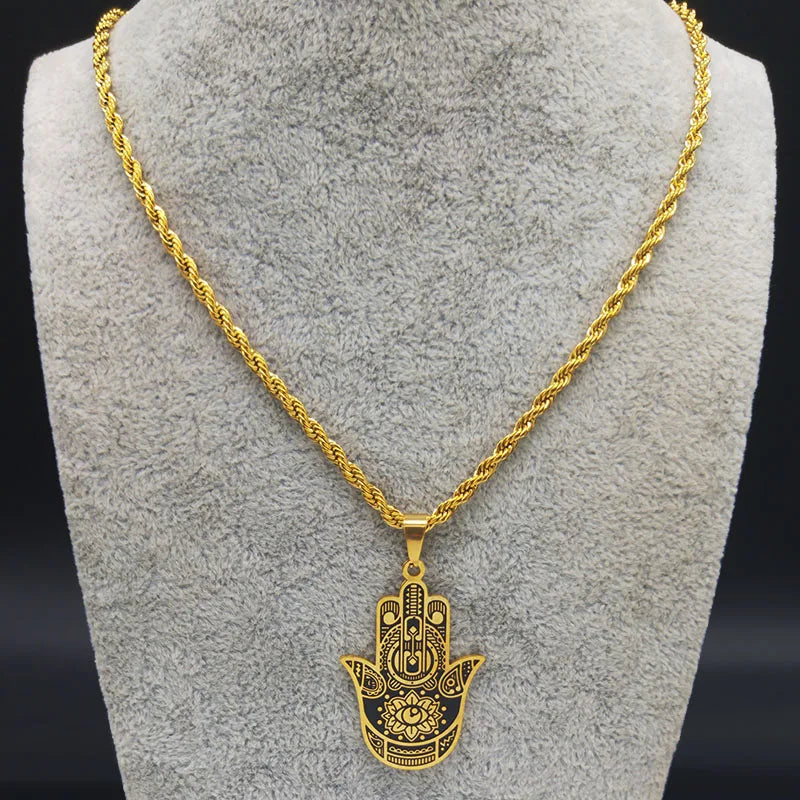 2024 Fashion Hamsa Hand Stainless Steel Chain Necklace for Men Gold Color Necklaces Pendants Jewerly colgante hombre