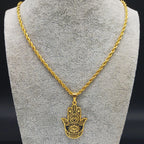 2024 Fashion Hamsa Hand Stainless Steel Chain Necklace for Men Gold Color Necklaces Pendants Jewerly colgante hombre