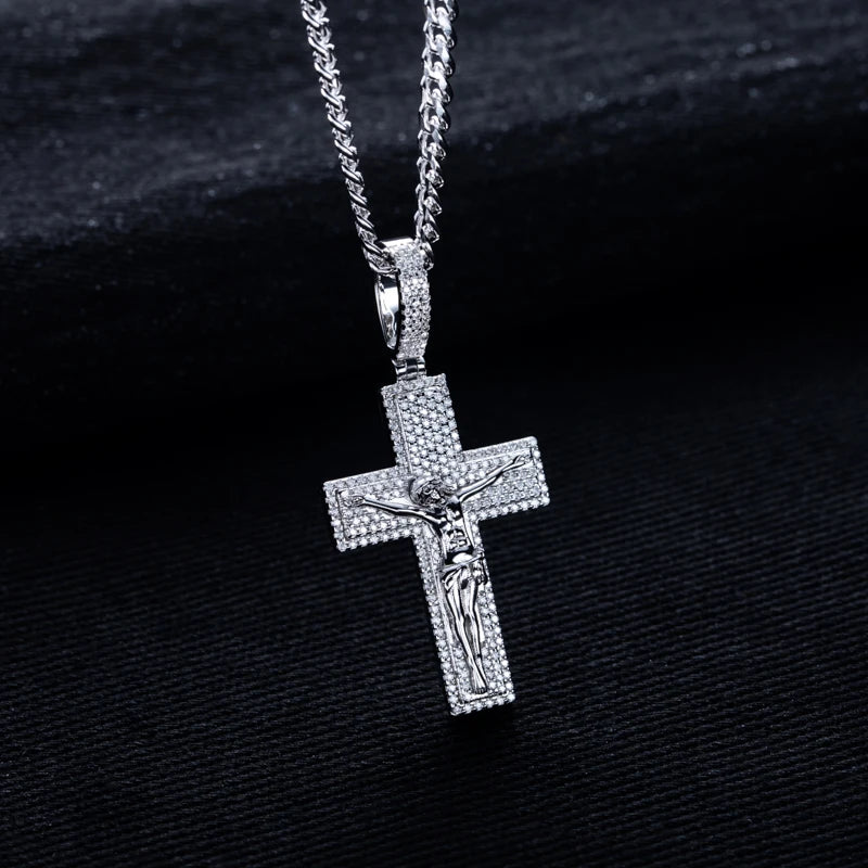 Iced Out Jesus Cross Pendant — 925 Silver