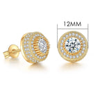 Iced Out Round Stud Earrings — Gold