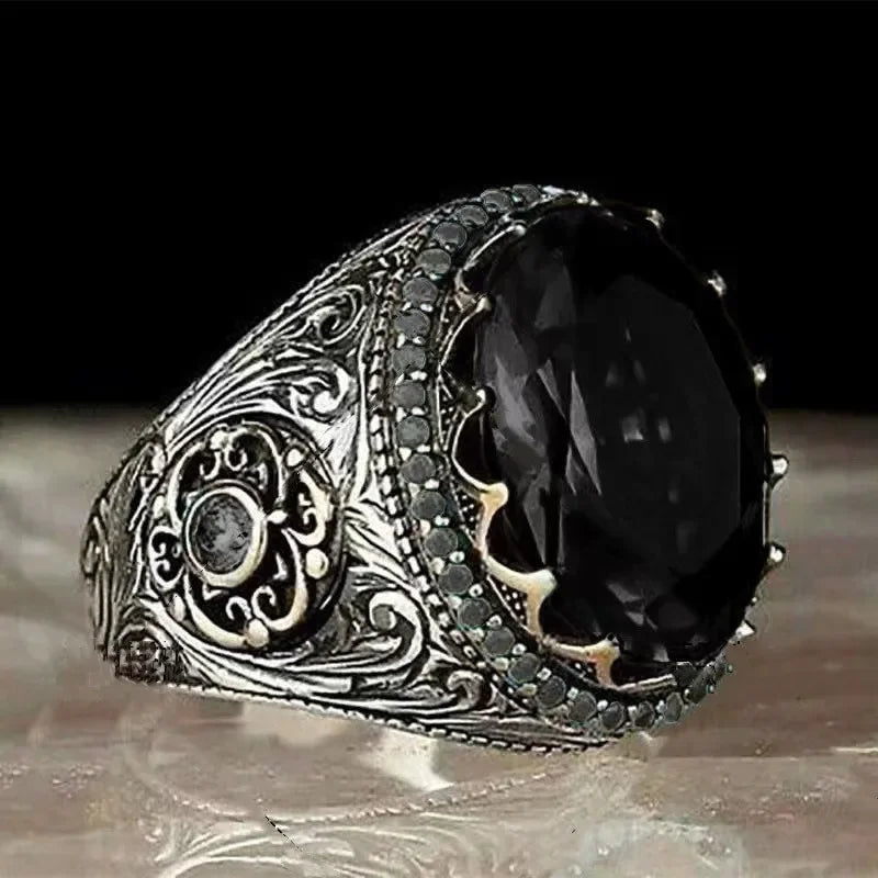 Milangirl Fashion Rings for Men Mighty Personality Dragon Ring Red Zircon Black Mens Ring Punk Jewelry
