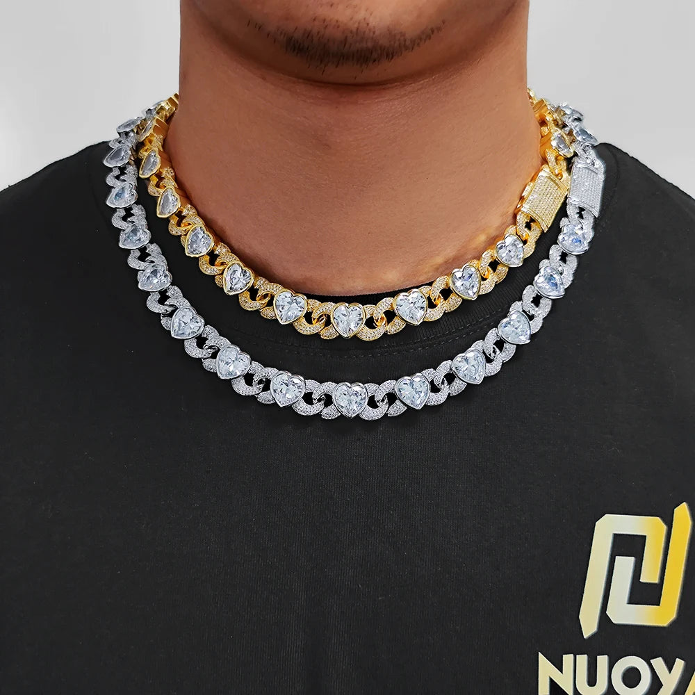 Iced Out Heart Cuban Chain Necklace Stainless Steel