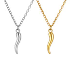 Italian Horn Amulet Pendant Necklace — Steel