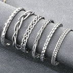 Retro Men Open Bangle for Man Stainless Steel Men's Braided Chain Style Cuff Bracelets Cool Birthday Jewelry Gifts for