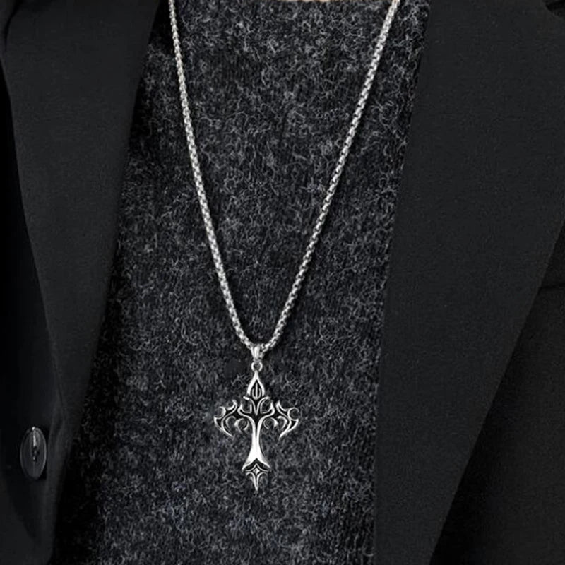 Cross Pendant Necklace Stainless Steel Minimal