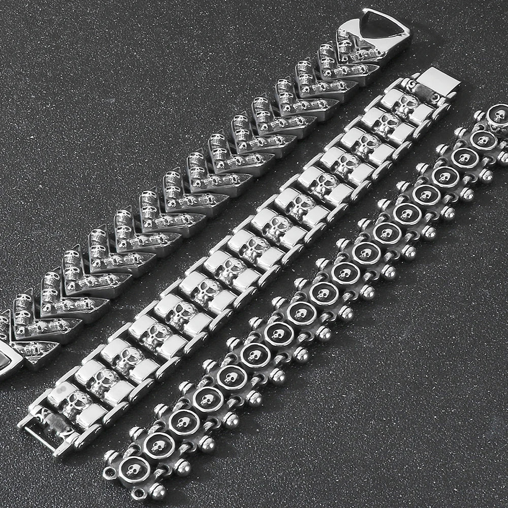 Gothic 25MM Width Skull Head Link Chain Bracelet for Men 316L Stainless Steel Men's Bracelets Punk Rock Jewelry