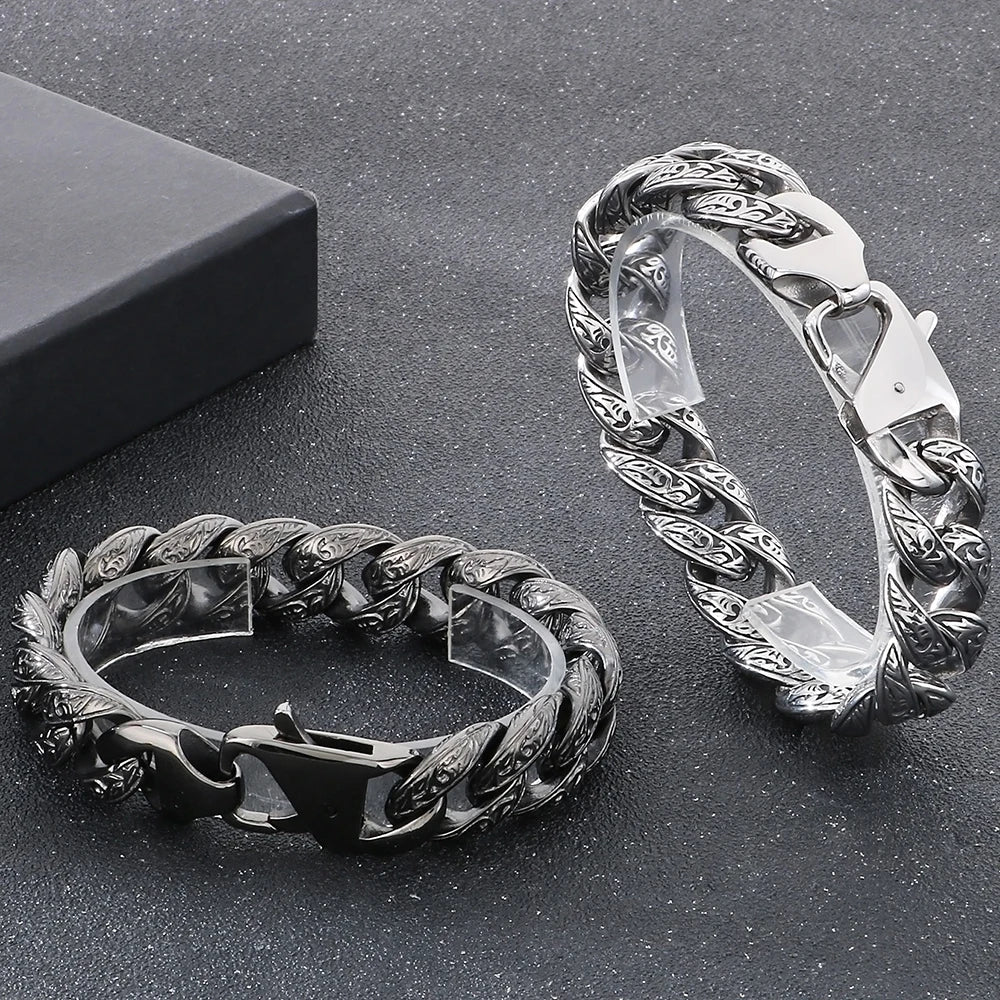 Retro 18MM Width Curb Cuban Link Chain Bracelet for Man Solid Stainless Steel Men's Bracelets Jewelry Accessories Gifts