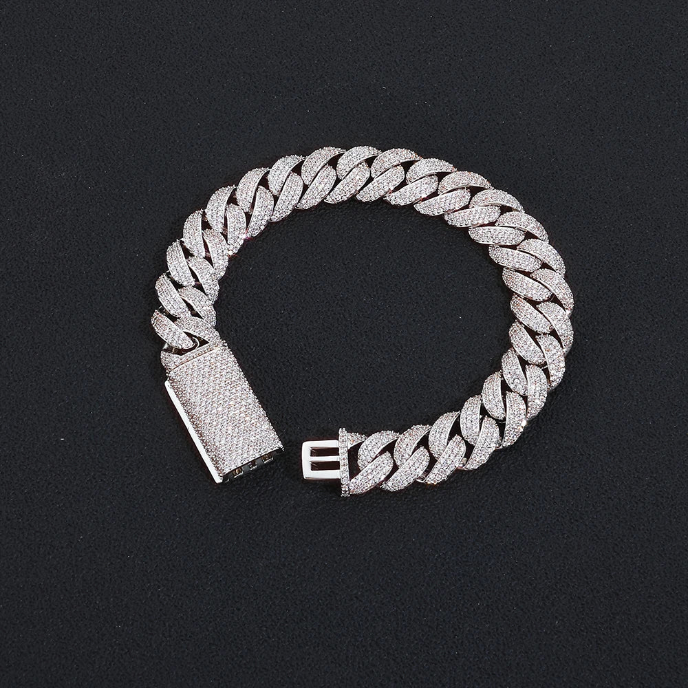 NY 13mm 3 Rows of Fashion Cuban Link Bracelet Iced Out Brass CZ Miami Rectangular Buckle Design Hip Hop Men Jewelry