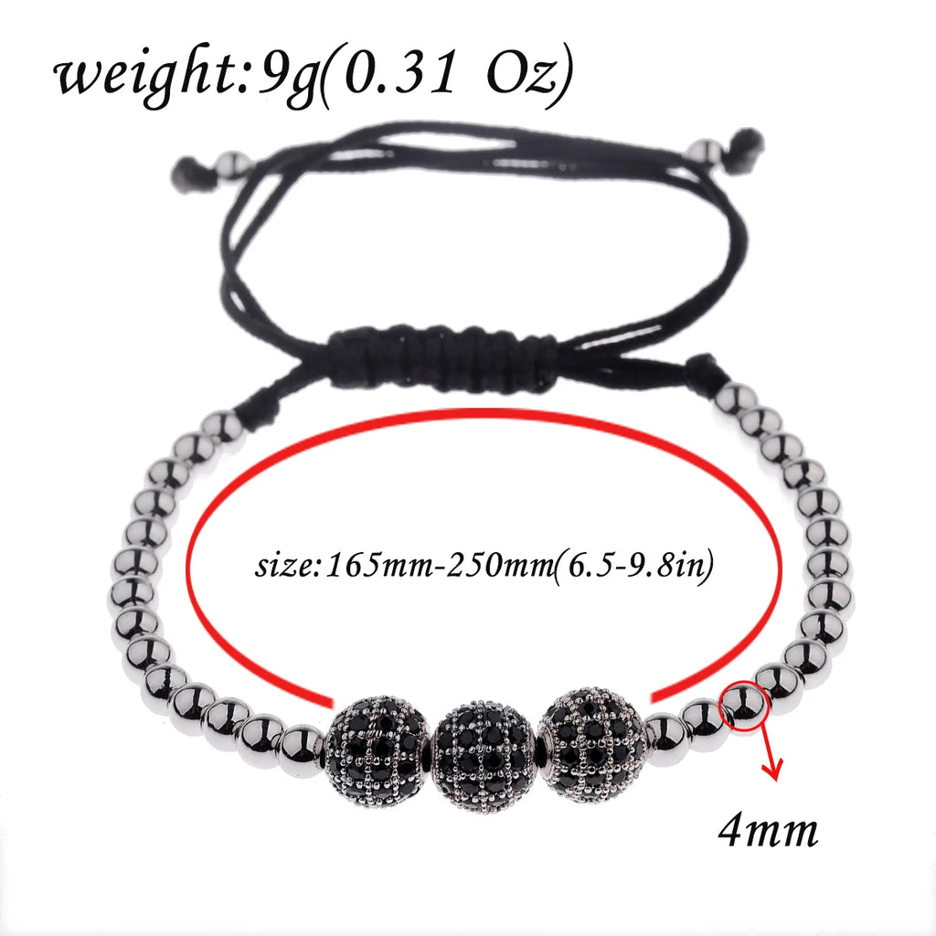 Luxury Micro Pave CZ 8mm Disco Charm Men Bracelet Classic Hematite Beaded Woven Bracelets Bileklik Women Jewelry