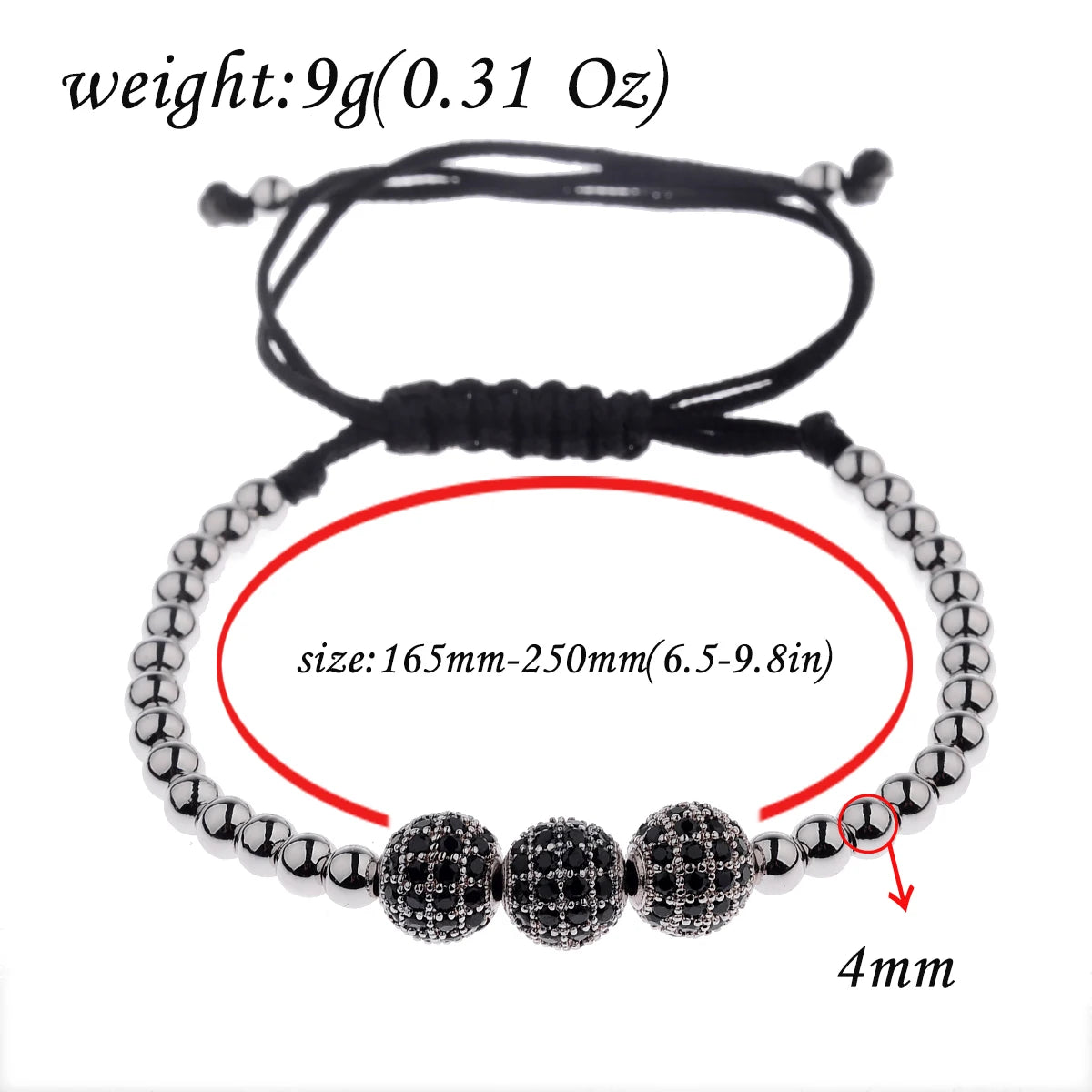 Luxury Micro Pave CZ 8mm Disco Charm Men Bracelet Classic Hematite Beaded Woven Bracelets Bileklik Women Jewelry