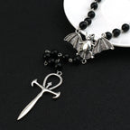 Gothic Bat Cross Rosary Necklace for Women Fashion Mystery Witch Jewelry Accessories Gift Silver Color Bat Charm Vampire Choker