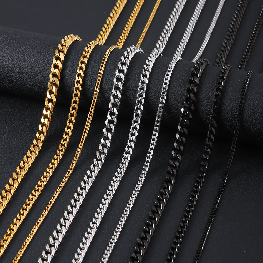 Waterproof Stainless Steel Cuban Link Chain Necklace For Men Goth Punk Accessory Jewelry Black Gold Silver Color