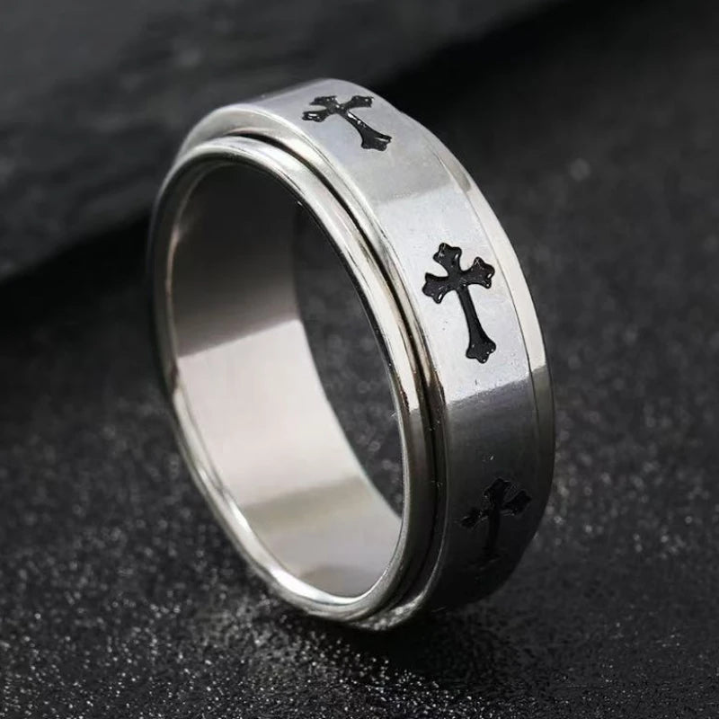Cross Steel Ring 316L Rotating Finger