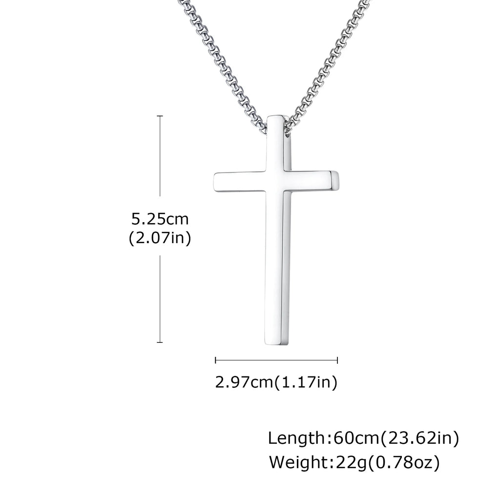 Vnox 60cm Box Chain Cross Pendant Necklaces for Men, Simple Plain Black Silver Gold Color Stainless Steel Thick Cross Collars