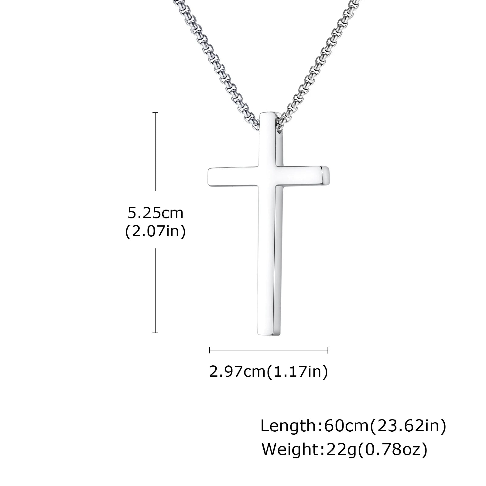 Vnox 60cm Box Chain Cross Pendant Necklaces for Men, Simple Plain Black Silver Gold Color Stainless Steel Thick Cross Collars