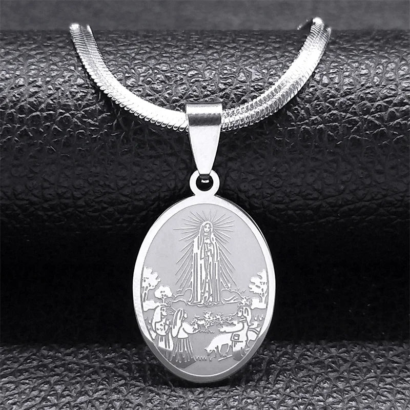 Virgin Mary Prayer Medal Necklace — Stainless Steel