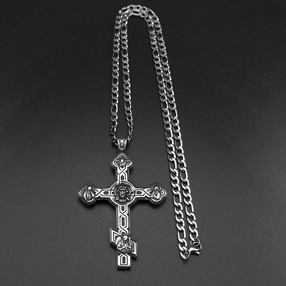 Hiphop Jesus Cross Pendant Necklace For Women Men Stainless Steel Black Retor Vintage Male Christianity Chain Jewelry Gifts