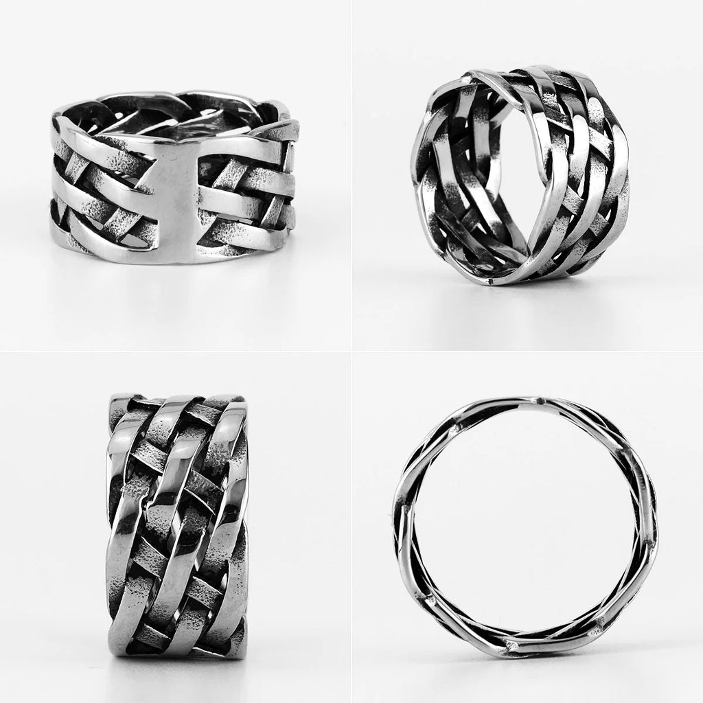 Weaving Hollow Stainless Steel Mens Rings Trendy Simple Unique Stylish for Male Boyfriend Jewelry Creativity Gift