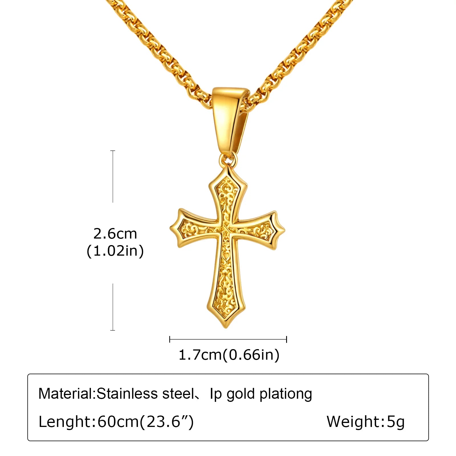Men's Stylish Gold Color Necklace, Stainless Steel Geometric Cross Pendant Necklace, Vintage Fashion Jewelry Gift to