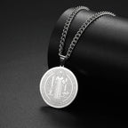 My Shape Saint Benedict Medal Pendant Necklace for Women Men Gold Plated Stainless Steel Round Double Sides Choker Jewelry Gifts