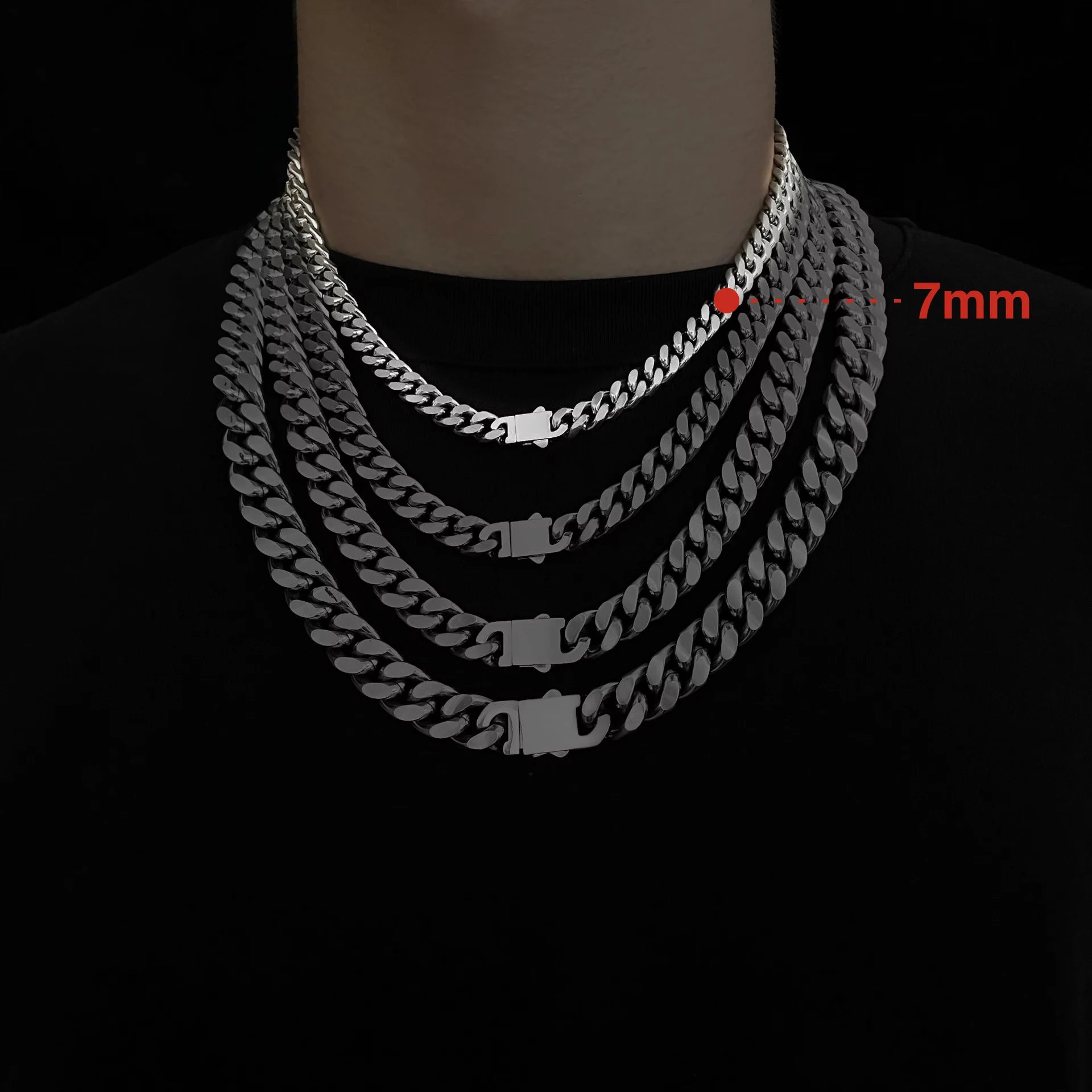 ULJ Hip-Hop Jewelry Men and Women Stainless Steel Miami Cuban Link Street Rapper Necklace Waterproof Chain