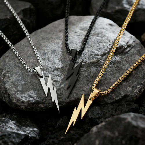 Lightning Bolt Pendant Necklace — Stainless Steel