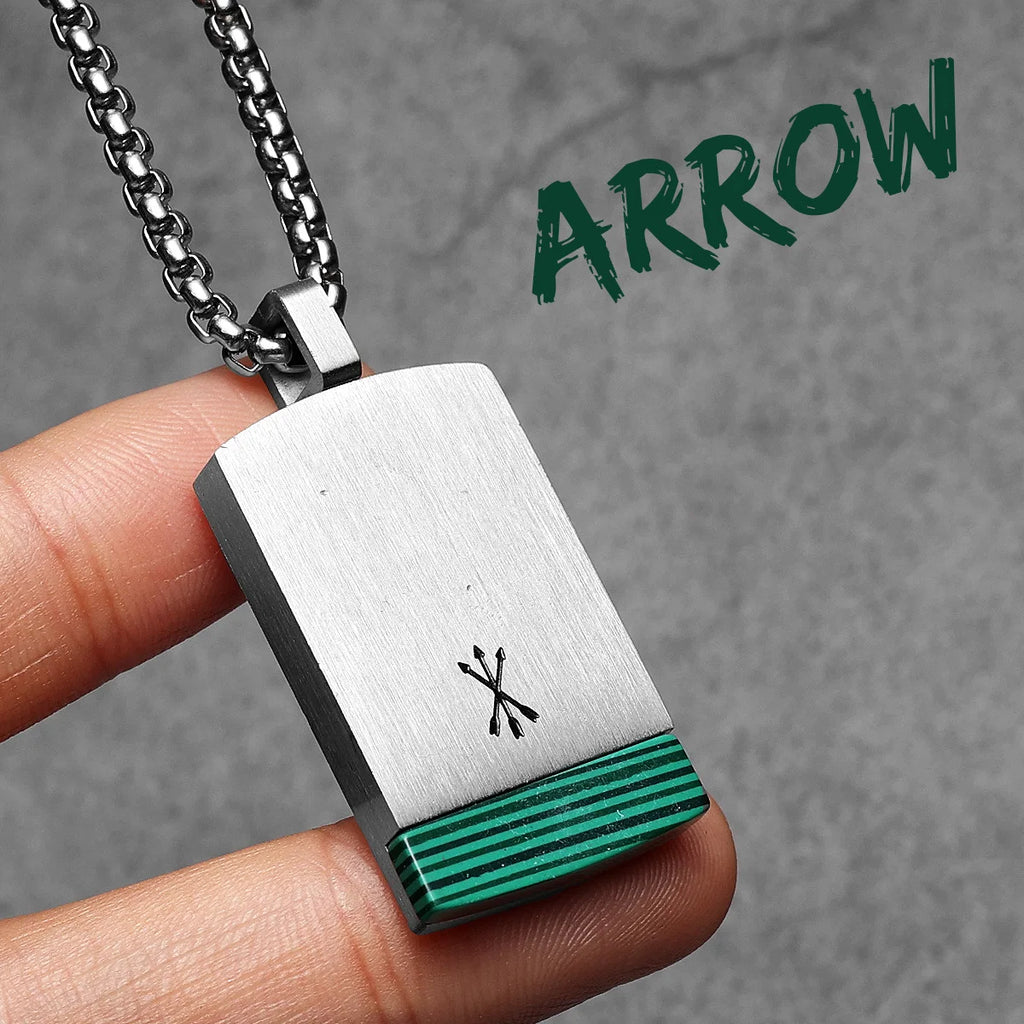 Arrow Tag Pendant Necklace — Stainless Steel
