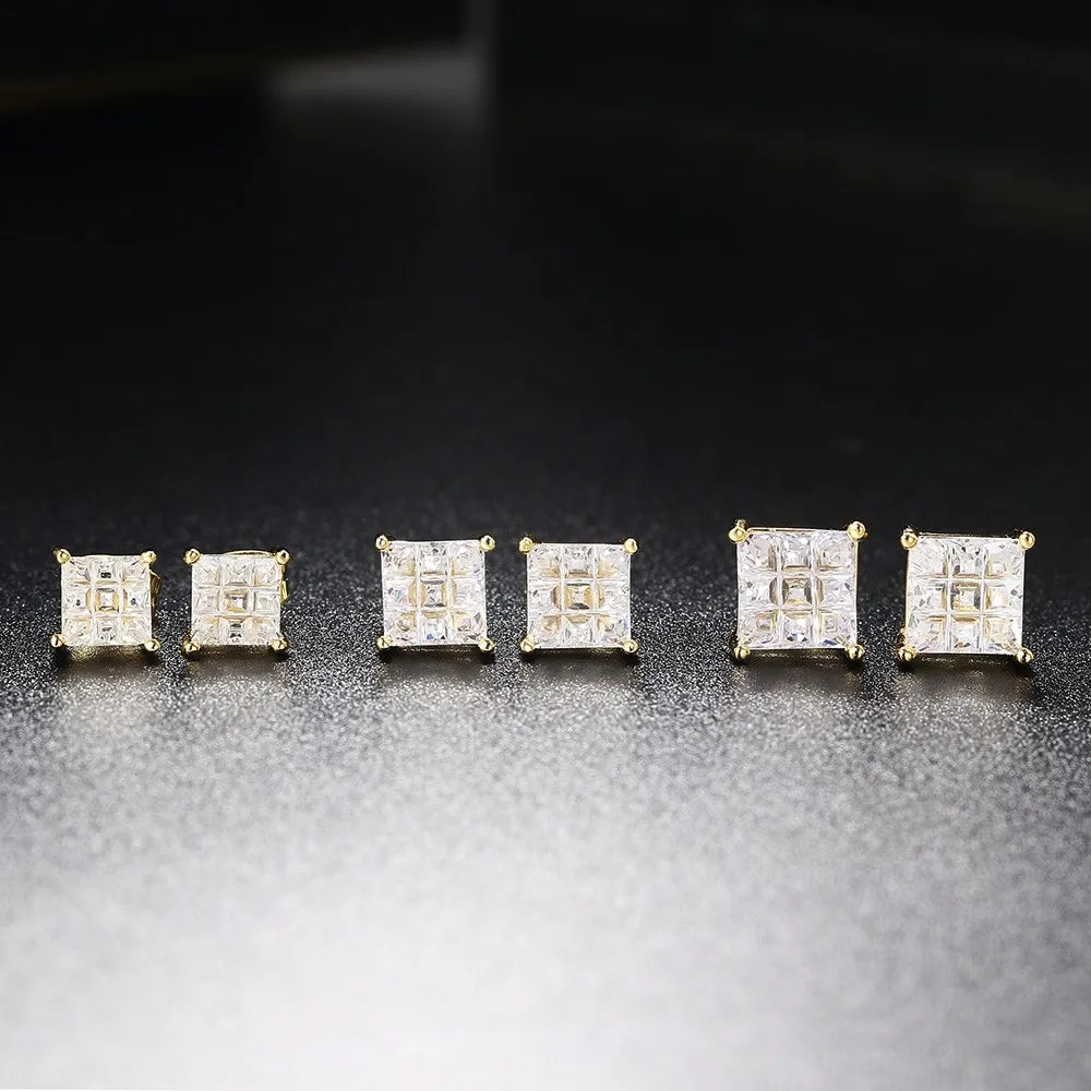 Gold Iced Out Square Zirconia Earrings Statement