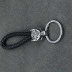 Vintage Wolf Head Keychains Viking Pendant Stainless Steel Wolf Keyring Male Black Leather Key Ring