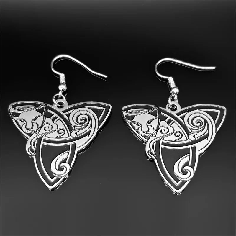 Celtic Knot Silver Earrings Vintage Fox Viking