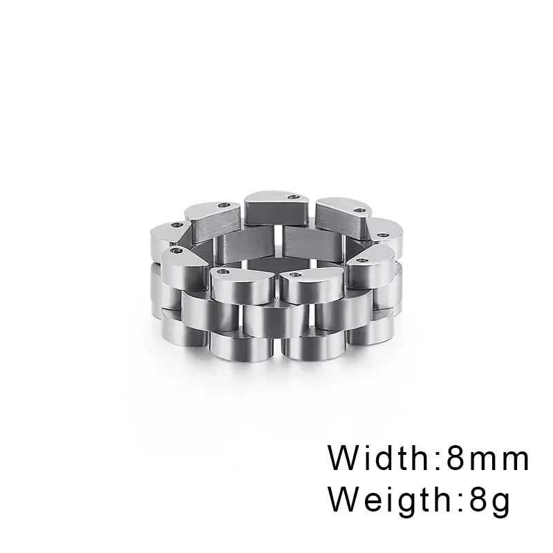 Fongten Retro Watch Link Chain Men Ring Stainless Steel Rock Biker Finger Men and Women Punk Couple Rings Fashion Jewelry Gift
