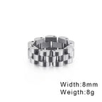 Fongten Retro Watch Link Chain Men Ring Stainless Steel Rock Biker Finger Men and Women Punk Couple Rings Fashion Jewelry Gift