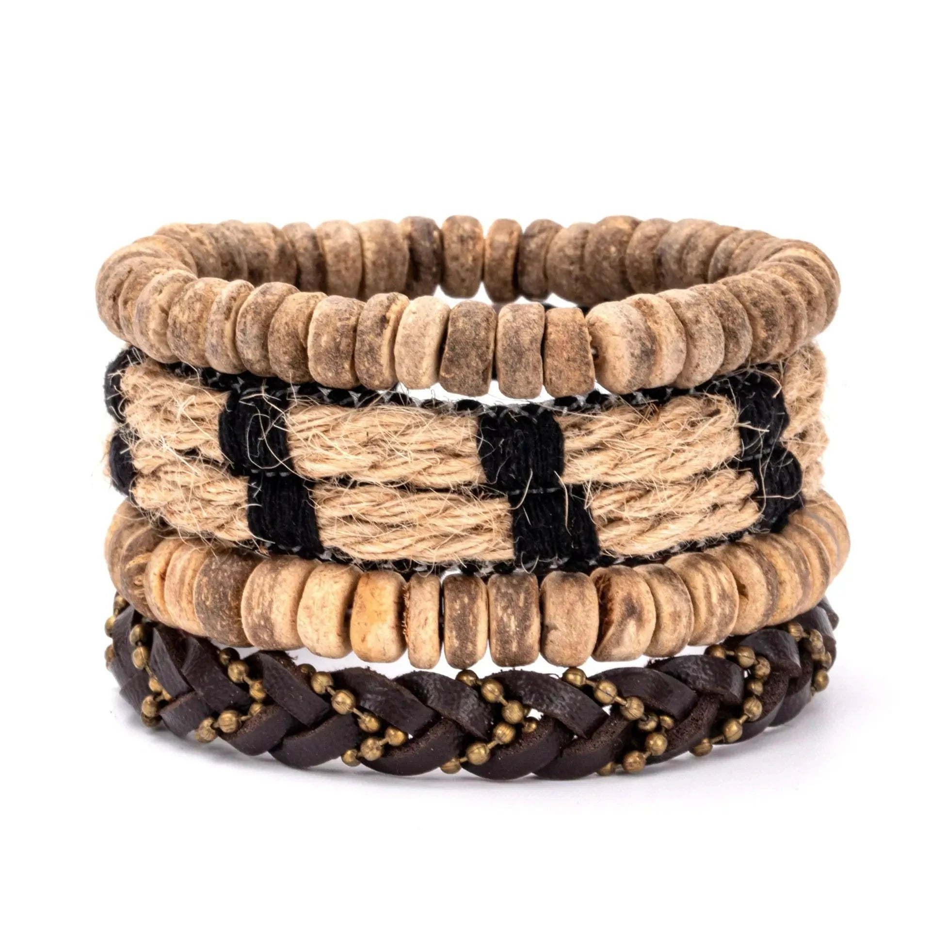 Leaf Pendant Bohemia Leather Bracelets for Men Women Ethnic Braid Rope Hand Woven Bracelet Drawstring Bracelet Beads Jewelry