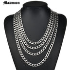 MAXMOON 1 piece Width 3mm/5mm/7mmCurb Cuban Link Chain Necklace for Men Women Basic Punk Stainless Steel Chain Chokers