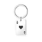 Fashion Lucky Spades Heart Ace Keychain Women Men Stainless Steel Black Red Square Poker Card Key Ring Key Charm Bag Accessories