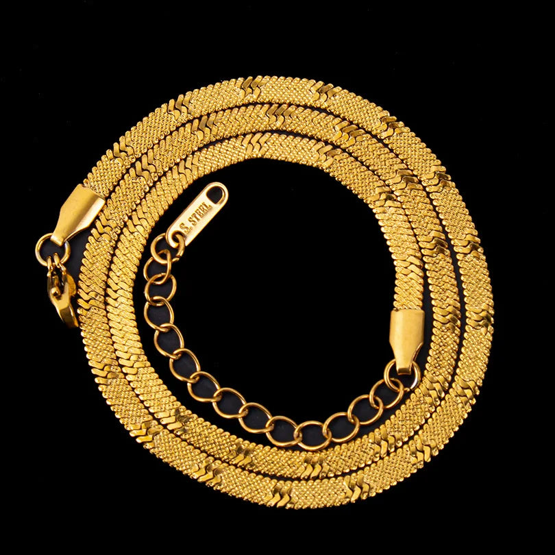 1pc Fashion Unisex Snake Chain Stainless Steel Jewelry Flat Snake Herringbone Chain Necklaces for Women Men New Trend