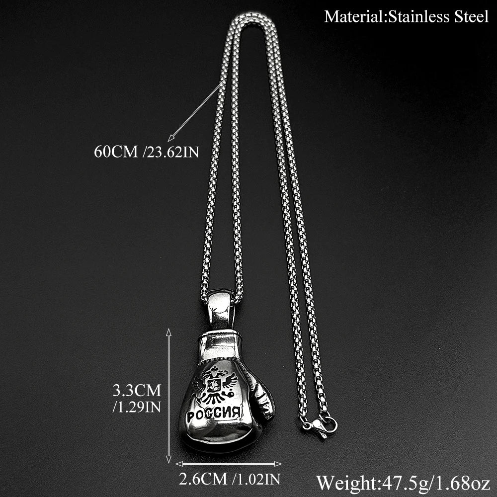 Russian National Emblem Boxing Gloves Chain For Men Stainless Steel Silver Color Power Street Party Hiphop Male