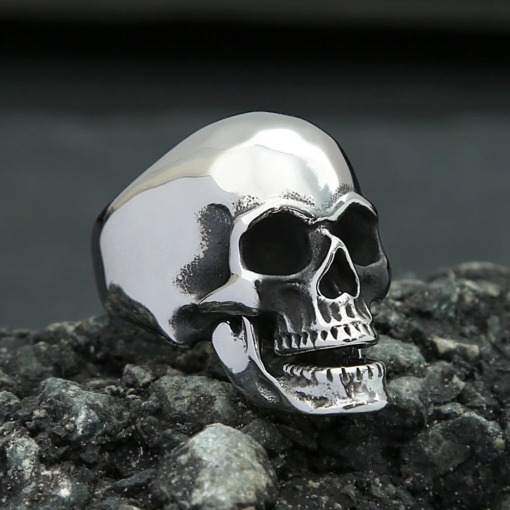 Punk Skull Ring With Movable Jaw — Stainless Steel