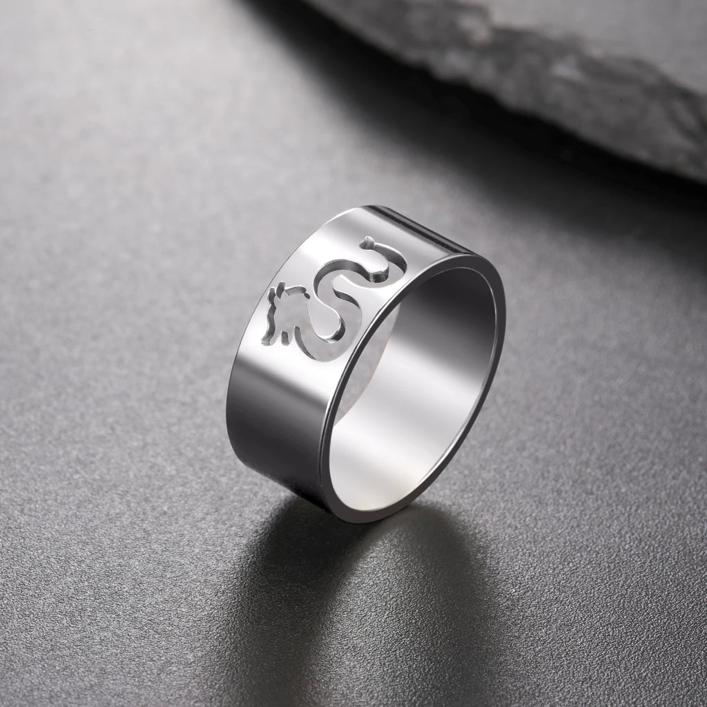 Skyrim Hollow Dragon Ring for Men Women Stainless Steel Wide Finger Rings Animal Jewelry Anniversary Birthday Gift