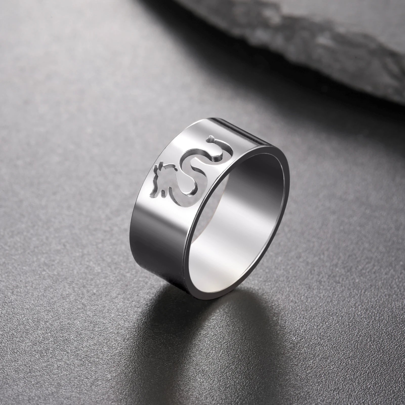 Skyrim Hollow Dragon Ring for Men Women Stainless Steel Wide Finger Rings Animal Jewelry Anniversary Birthday Gift