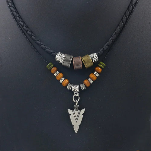 Collana Uomo Artificial Leather Rope Beaded Necklace Men Collier Homme Arrow Pendant Necklace For Men Jewelry Collar