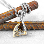 Men Vikings Ax Necklace Gold Color Never Fade Norse Rune Axe Thor Hammer Mjolnir Slavic Amulet Pendant Stainless Steel