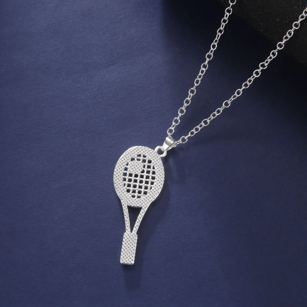 HIPEE Trendy Zinc Alloy Shiny Crystal Tennis Racket Pendant Necklace for Women Girls Sports Series Charm Necklaces Party Jewelry