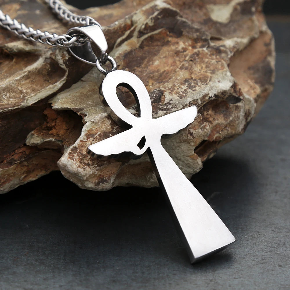 New Fashion Ancient Egyptian Ankh Cross Pendant With Eye of Horus Necklaces For Men Women Stainless Steel Amulet