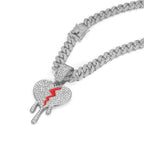 Hip Hop Iced Out Broken Heart Pendants Necklace with Miami Cuban Link Chain Heartbreak Necklaces Men Women Rapper Charm Jewelry