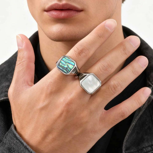 Abalone Shell Signet Ring — Stainless Steel