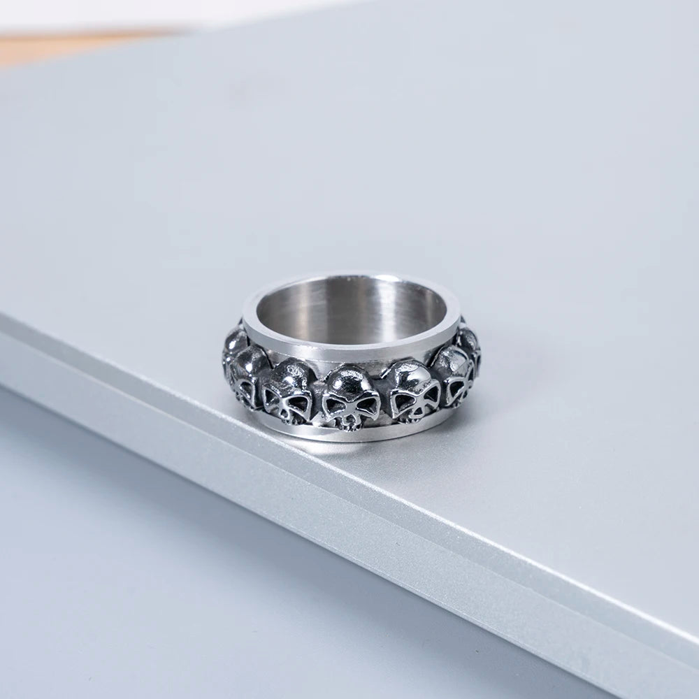 Gothic Western Skull Ring Vintage Rotatable — Stainless Steel