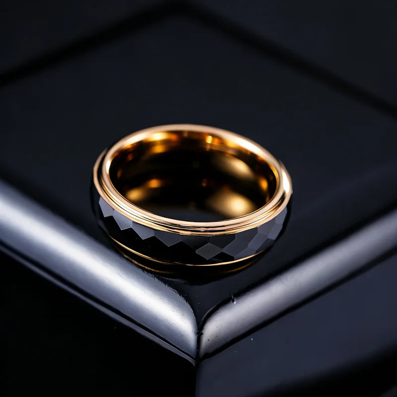 Rings for Men Women, Tungsten Rings for Engagement, Brushed Black Plating Rose Gold Inside, 6mm Width, Customized