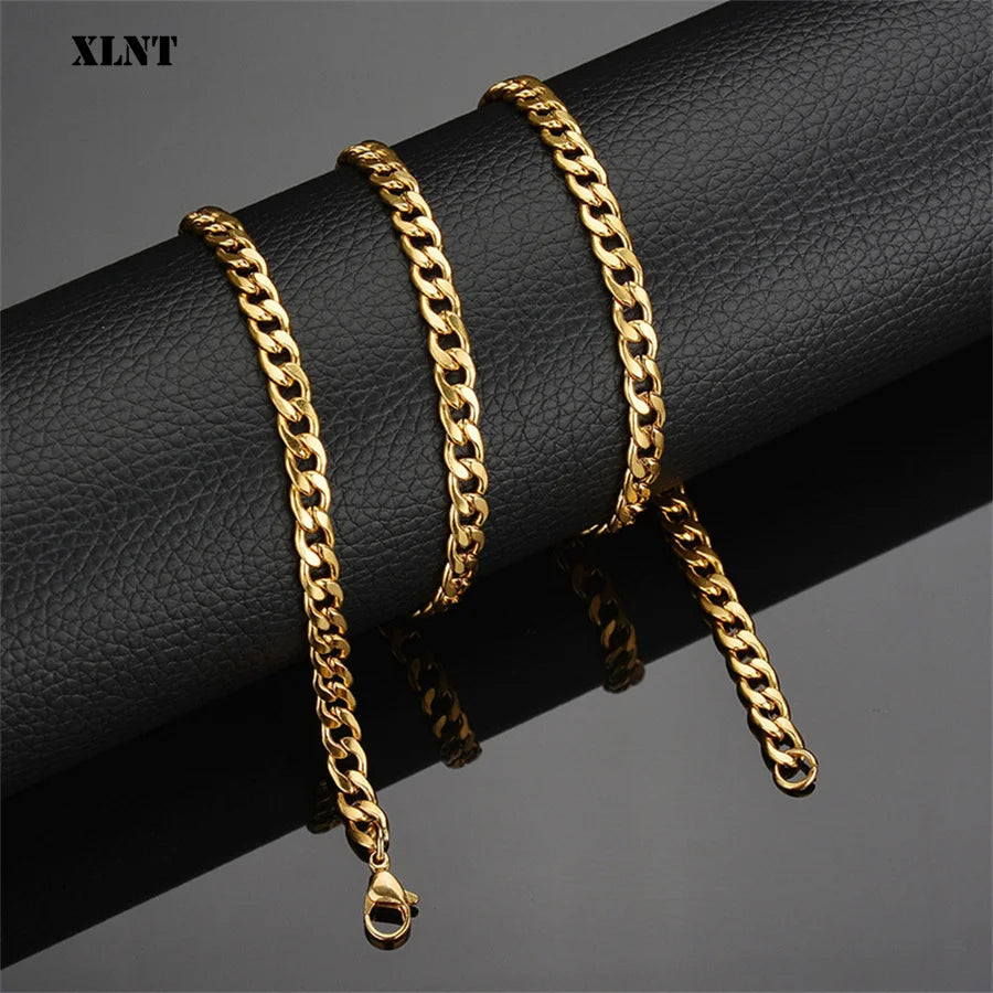 Stainless Steel Chain Necklace Long Hip Hop for Women Men on The Neck Fashion Jewelry Gift Accessories Silver Color Choker