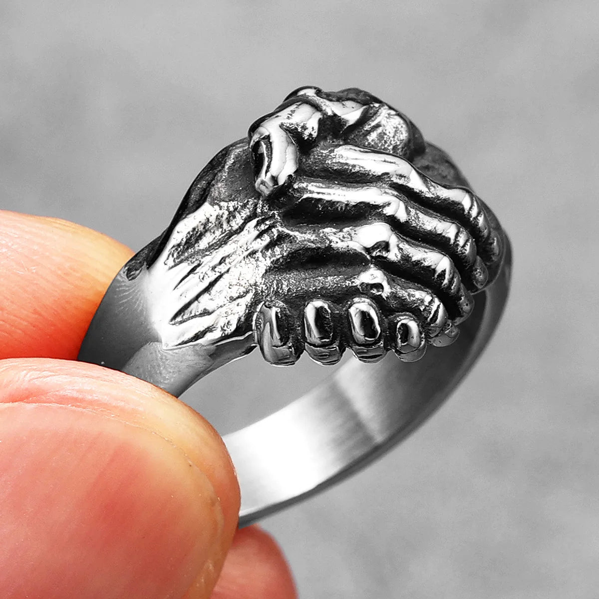 Handshake Deal Stainless Steel Men Rings Punk New In For Male Women Fashion Jewelry Creativity Gift